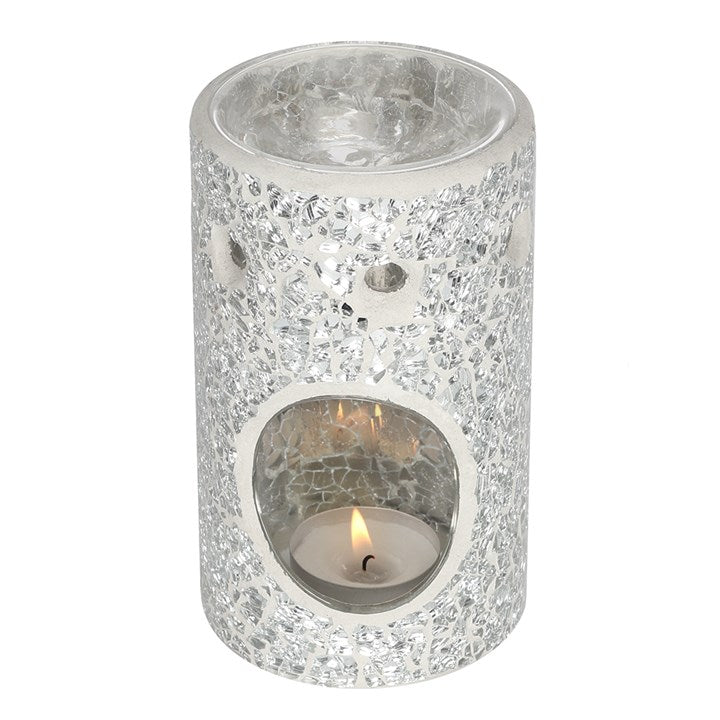 Silver pillar crackle glass ceramic oil/wax burner