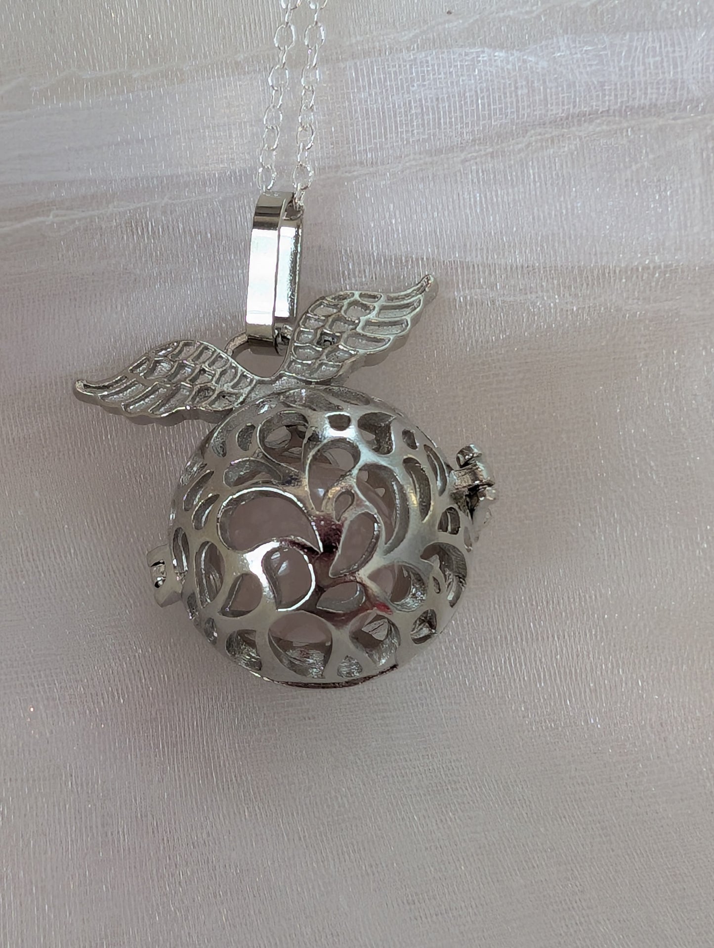 Angle wing Bola necklace with strawberry quarts gemstone