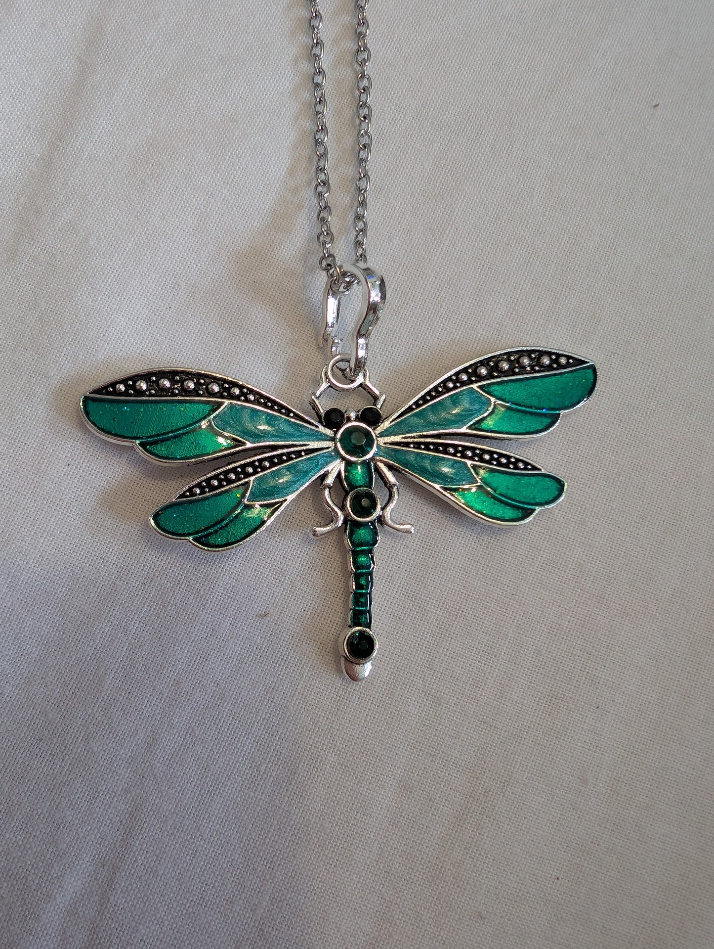 9 green dragonfly sliver metal