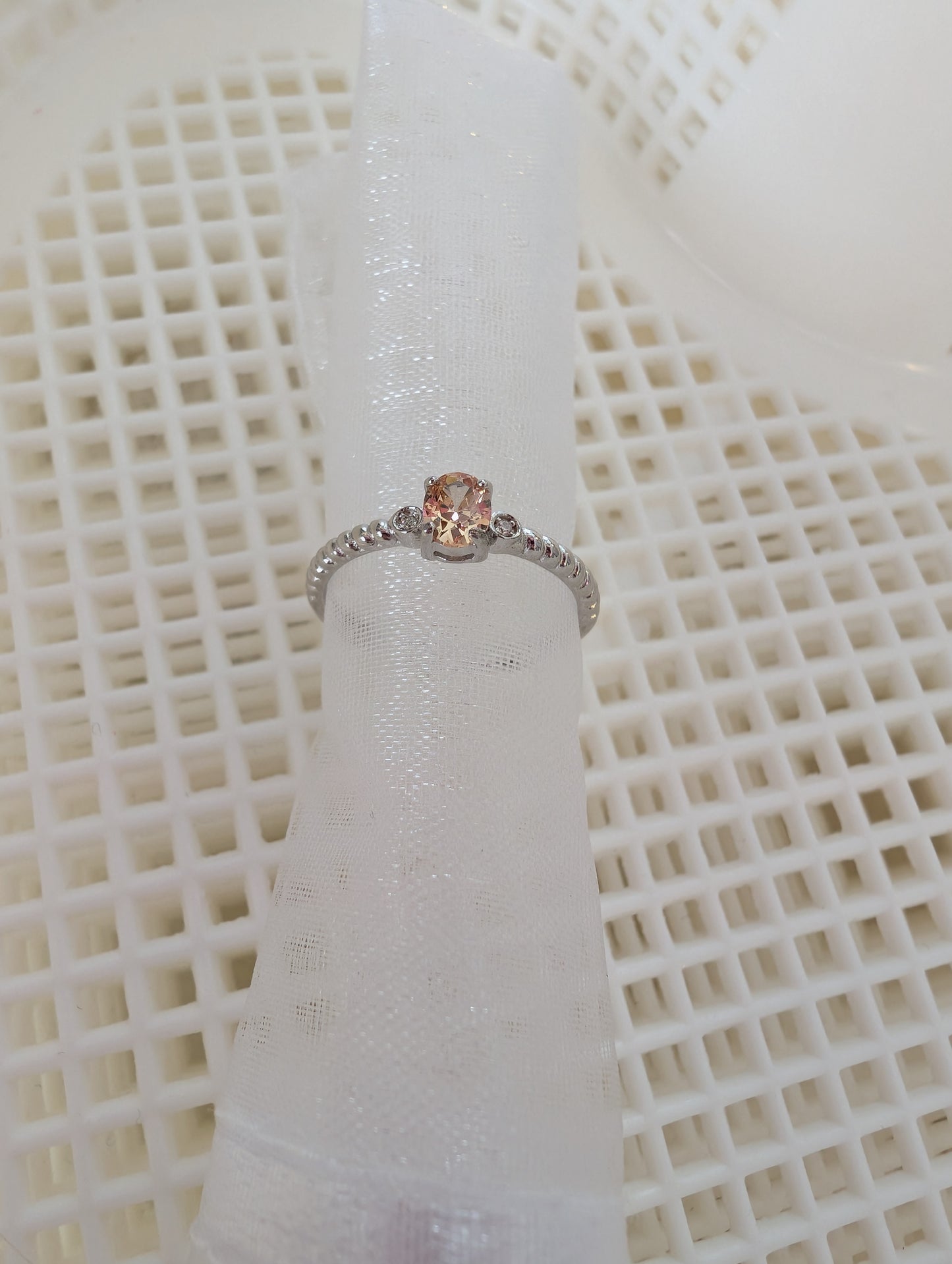 Sterling silver Peach simple gemstone ring