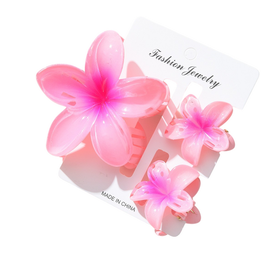 3 piece hair clip set hot pink
