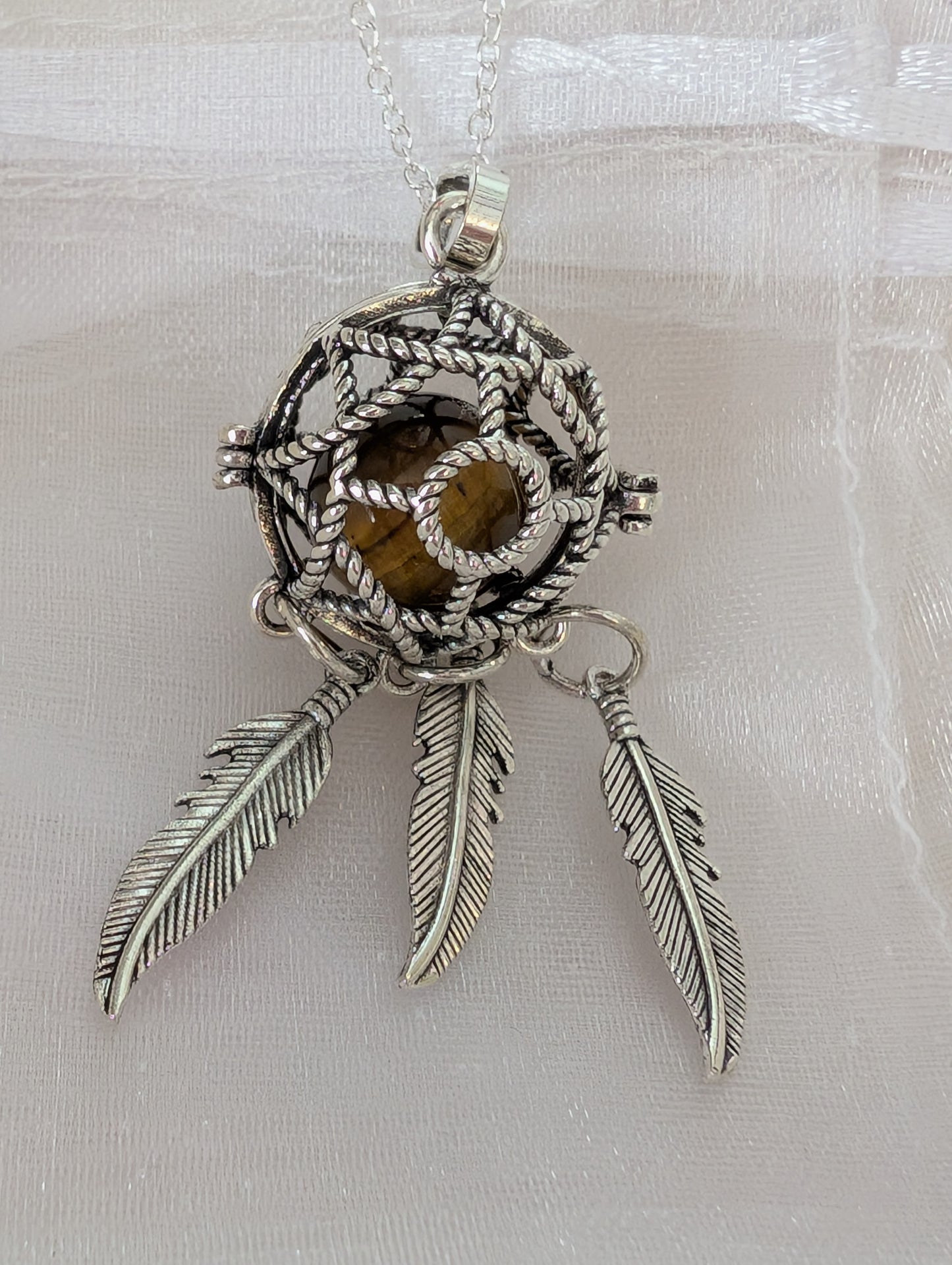 Rope dream catcher Bola necklace with brown gemstone