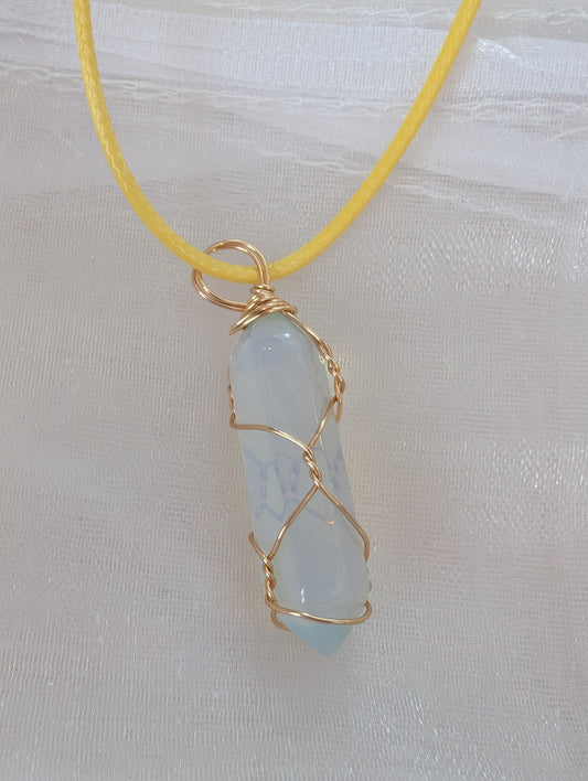 Opel wrap on yellow leatherette necklace
