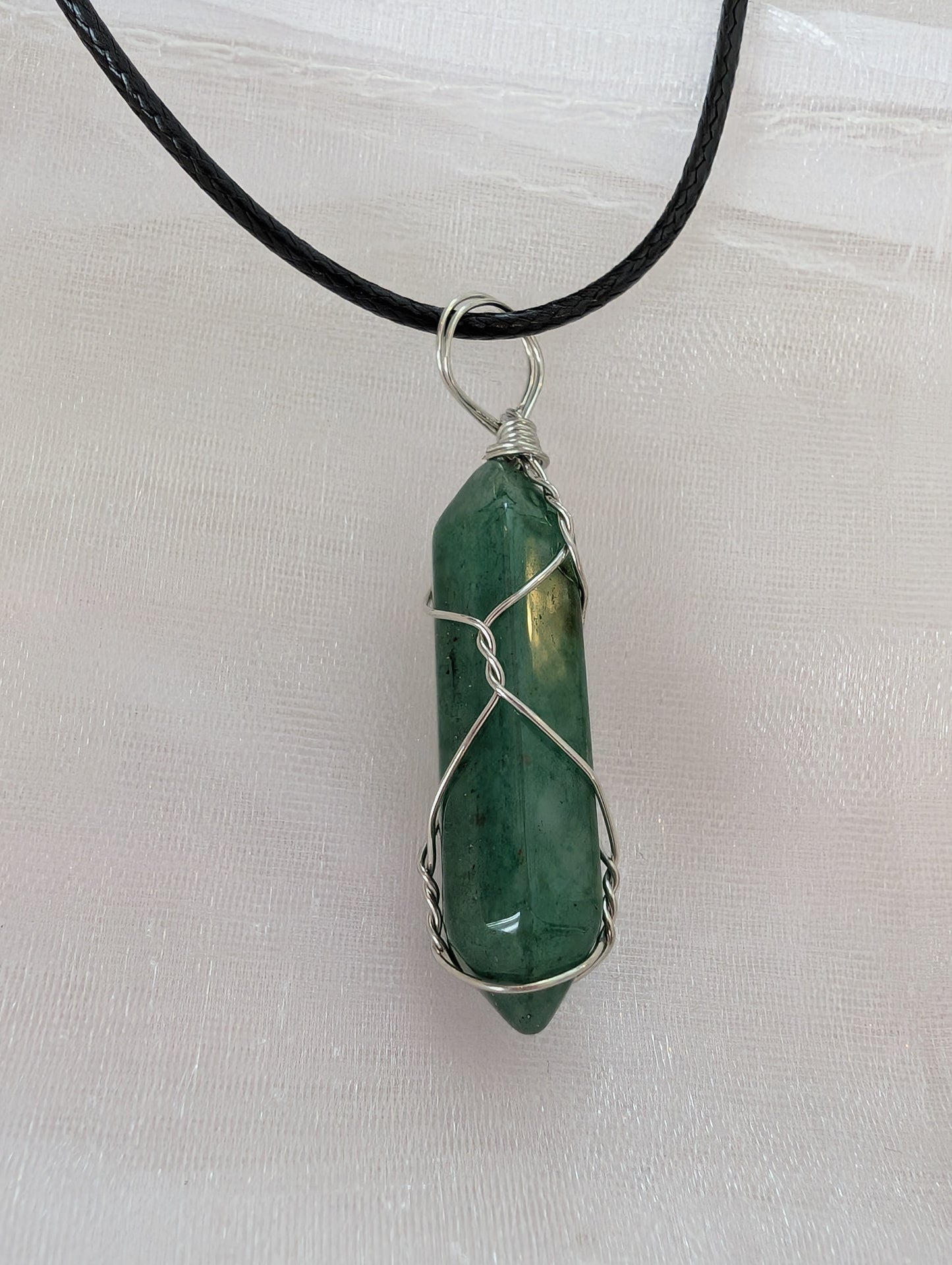 Green wrap black leatherette necklace
