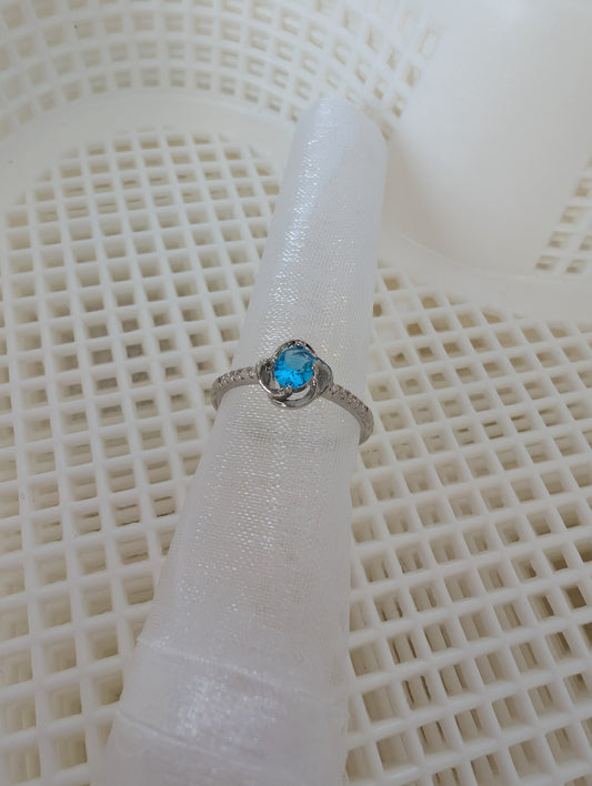 Sterling silver blue flower gem stone ring