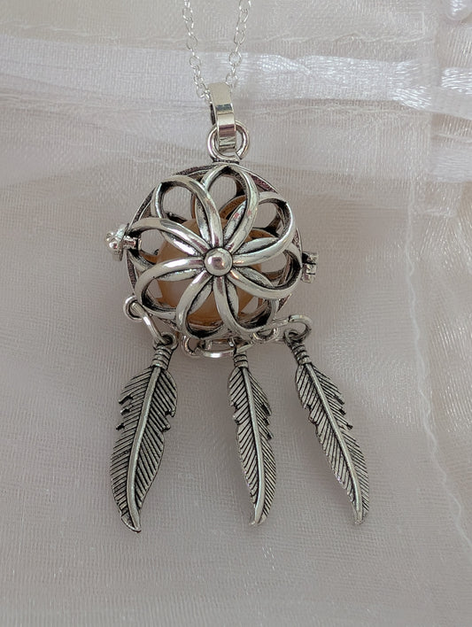Flower dream catcher Bola necklace with yellow gemstone