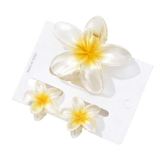 3 piece hair clip set white/yellow