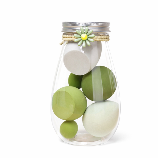 6 peise makup sponge jar tea green