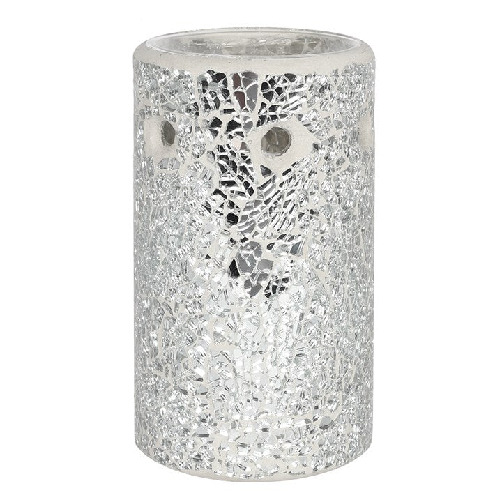 Silver pillar crackle glass ceramic oil/wax burner
