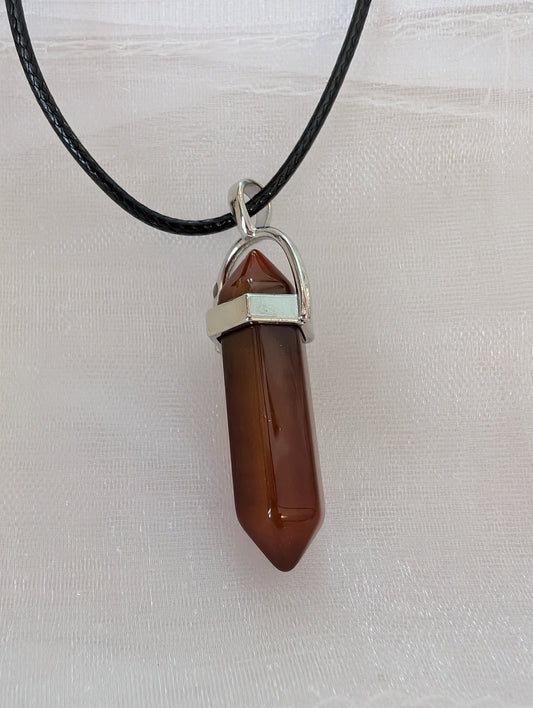 Brown gemstone on black leatherette necklace